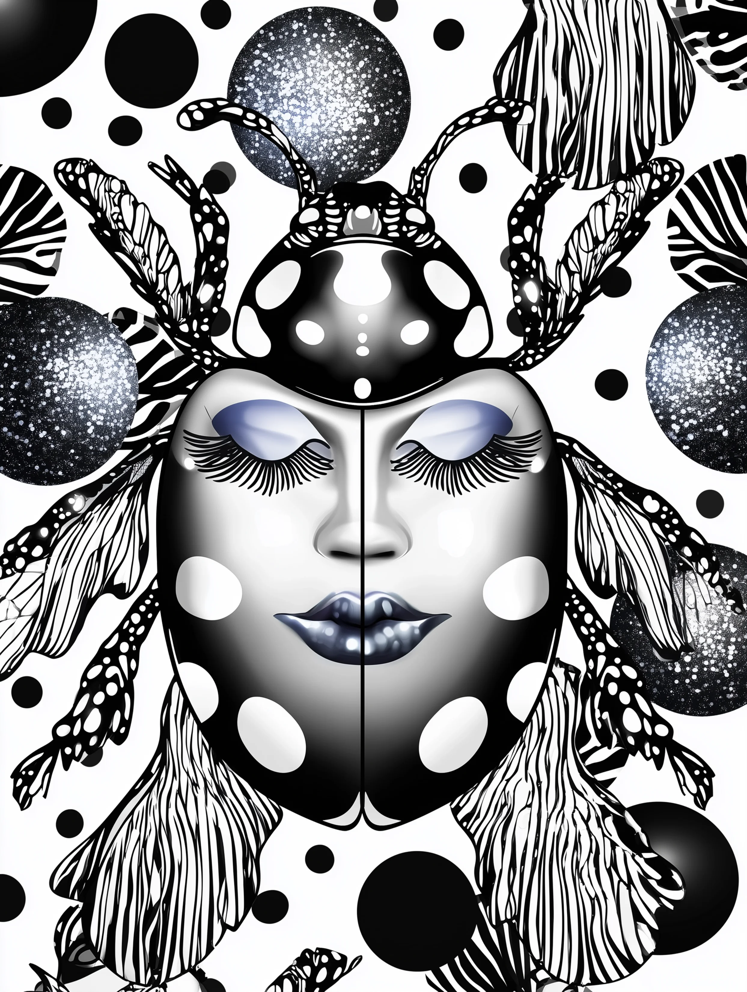 Free printable insect coloring page for adults featuring a painted beetle with a face on its back